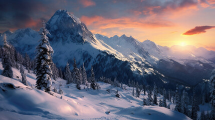 Fototapeta na wymiar Winter mountain landscape at sunrise