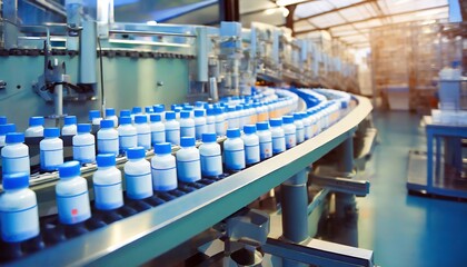 Fototapeta premium Factory of health medicine bottles on conveyor