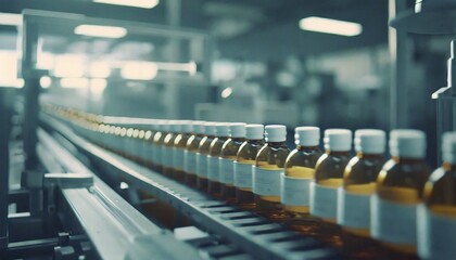 Obraz premium Factory of health medicine bottles on conveyor