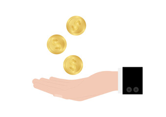 Hand Holding Coin. Growing Money, Saving and Investment Concept.  Vector Illustration.  