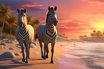 zebra walking on the beach