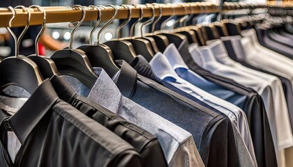 Fototapeta premium Men's shirts on hangers in clothing store
