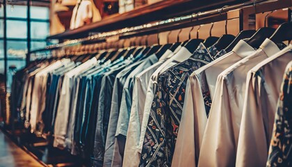 Obraz premium Men's shirts on hangers in clothing store