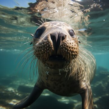 Photo of a playful and inquisitive sea lion. Generative AI