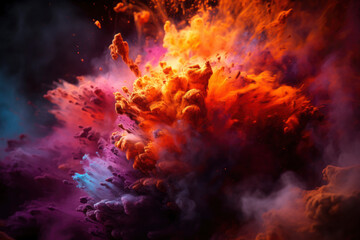 Freeze motion of colored dust explosion isolated on black background - obrazy, fototapety, plakaty