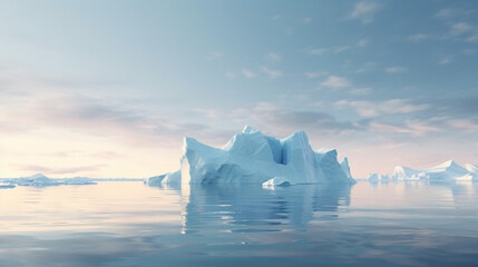 A large iceberg peacefully floating in the middle of water