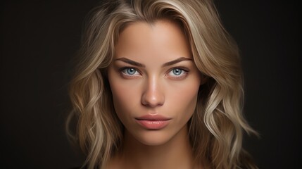 Fototapeta premium ukrainian actress headshot, natural blone, femme fatale, 16:9