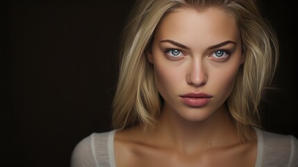 Naklejka premium ukrainian actress headshot, natural blone, femme fatale, 16:9