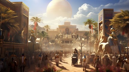 a grand Egyptian procession celebrating a pharaoh's jubilee festival - obrazy, fototapety, plakaty
