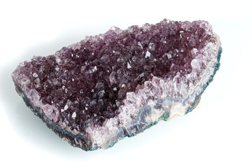 Amethyst mineral stone macro on white background
