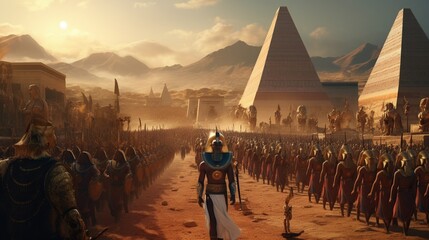 a grand procession celebrating the victory of an Egyptian pharaoh in battle - obrazy, fototapety, plakaty