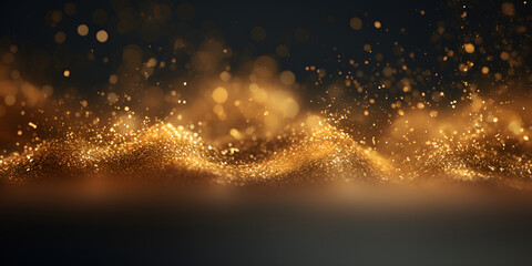 Glittering Dark Abstract Background with Shimmering Lights and Bokeh Pattern, Background gold movement. Universe gold dust with stars on black background  Generative Ai