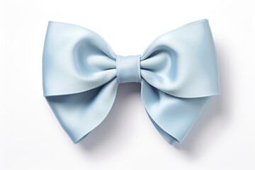 A light blue bow on a white surface