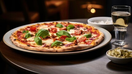 pizza with salami and tomatoes