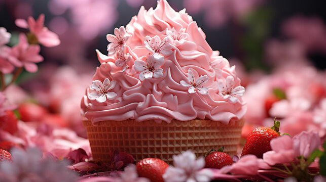 cake and flowers HD 8K wallpaper Stock Photographic Image 