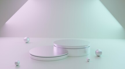 Product podium in white room. Abstract modern vector rendering 3d shape for products display presentation.