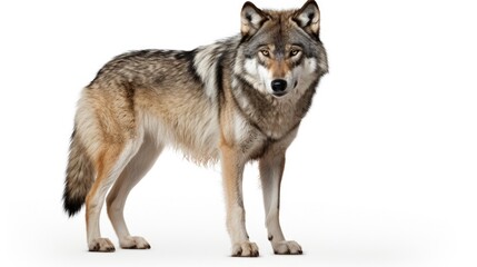 Wild Wolf Isolated on White Background. Majestic Beast with Bushy Tail in the Wilderness