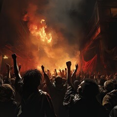 Disorder and protests unfolding on the bustling streets of a metropolis