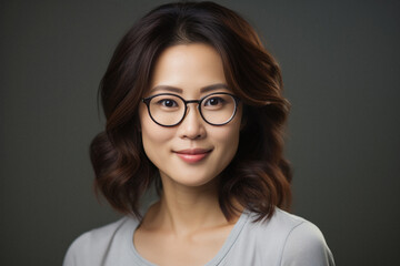 Fototapeta premium Portrait of a smiling young asian woman in eyeglasses.
