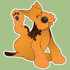 Sticker dog. Airedale Terrier. Funny sticker with a dog. Cartoon style. Set of stickers. Cartoon character for comics and postcards