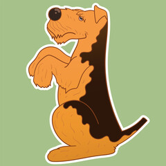 Sticker dog. Airedale Terrier. Funny sticker with a dog. Cartoon style. Set of stickers. Cartoon character for comics and postcards
