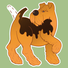 Sticker dog. Airedale Terrier. Funny sticker with a dog. Cartoon style. Set of stickers. Cartoon character for comics and postcards