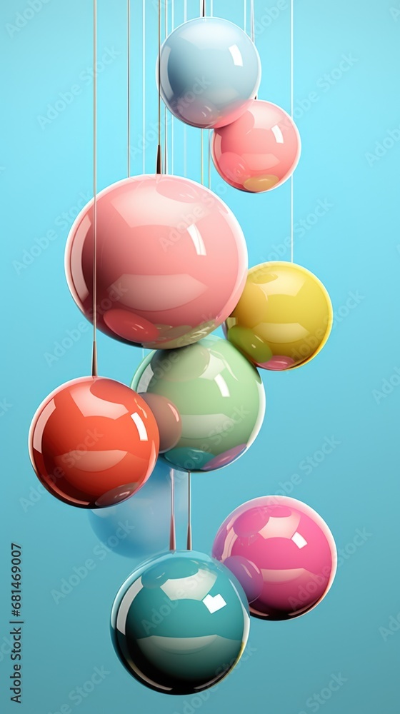 Poster a bunch of colorful balls hanging from strings