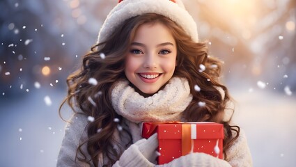 woman smiling face with christmas gift