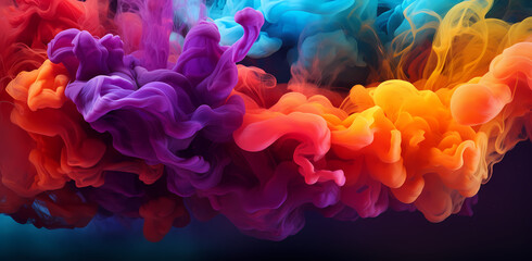 an underwater image of colorful smoke in the air, in the style of colorful cartoon, liquid emulsion printing, digital painting, cosmic landscape, dark palette, abstraction-création, decorative backgro