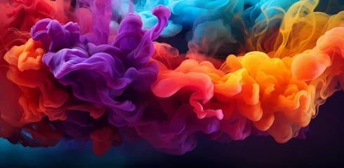 Fotobehang an underwater image of colorful smoke in the air, in the style of colorful cartoon, liquid emulsion printing, digital painting, cosmic landscape, dark palette, abstraction-création, decorative backgro © Milito
