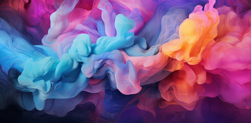 Obraz premium colorful smoke / smoke and clouds, in the style of fluid brushstrokes, textured splashes, cosmic landscape, realistic color palette, matte background, poured, colorful cartoon