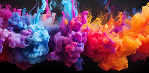 Fototapeta premium colorful liquid fire, abstract watercolor splash pattern and, in the style of atmospheric clouds, realistic color palette, dark colors, colorful graffiti-like, surrealistic dreamscape