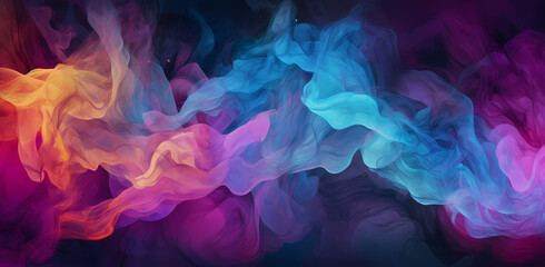 colorful smoke pattern background, in the style of liquid emulsion printing, fantastical dreamscapes, cosmic landscape, colorful cartoon, realistic color palette, dark colors