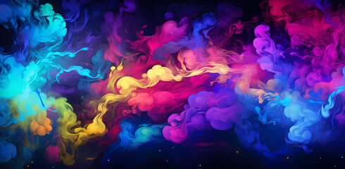Fototapeta na wymiar colourful vapor art of smoke, in the style of liquid light emulsion, colorful cartoon, dark palette, cosmic landscape, matte background, colorful moebius, poured