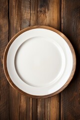 Empty white ceramic plate on rustic wooden table  AI generated illustration