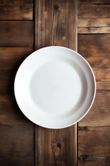 Empty white ceramic plate on rustic wooden table  AI generated illustration