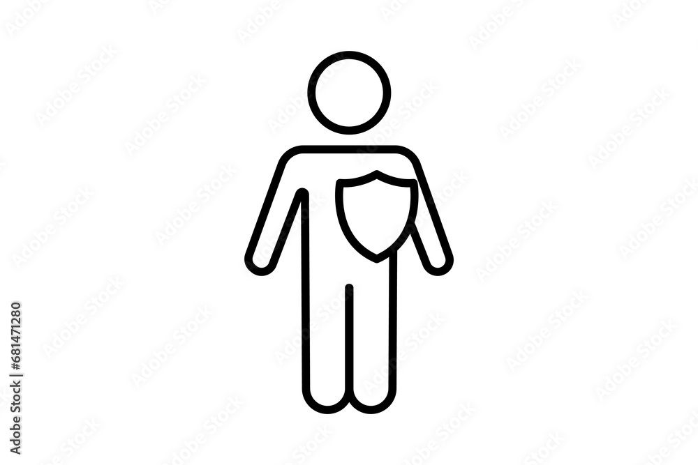 Poster integrity icon. human with shield. icon related to core values. line icon style. simple vector desig
