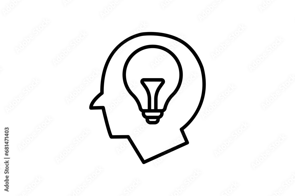 Poster creativity icon. head with light bulb. icon related to core values, idea, business. line icon style.