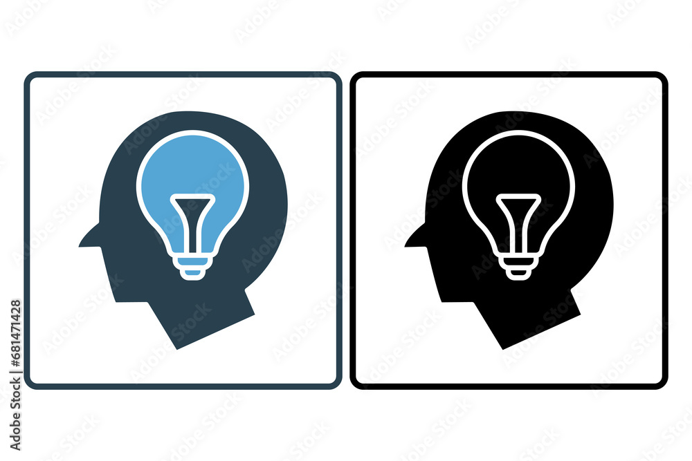 Poster creativity icon. head with light bulb. icon related to core values, idea, business. solid icon style