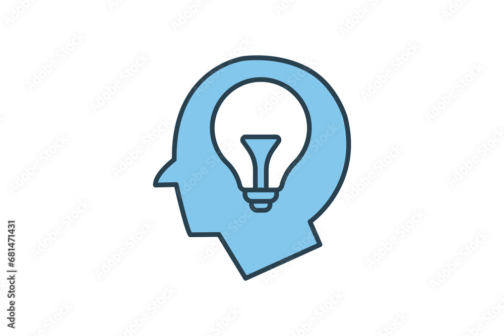 Poster creativity icon. head with light bulb. icon related to core values, idea, business. flat line icon s