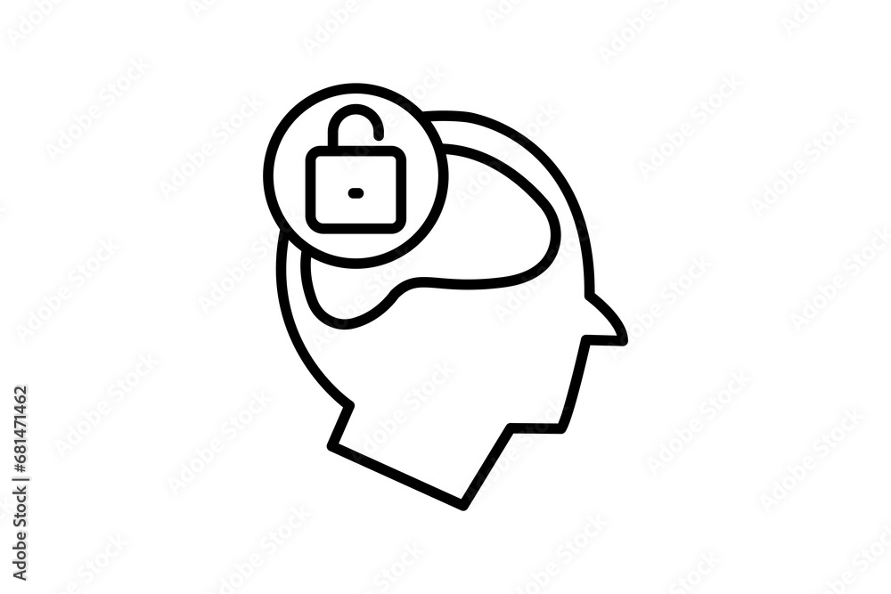 Poster open minded icon. head with open padlock. icon related to core values. line icon style. simple vecto