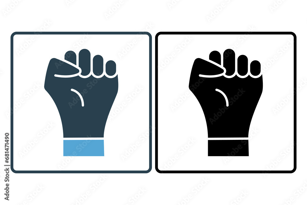 Poster courage icon. hands clenched. icon related to core values. solid icon style. simple vector design ed