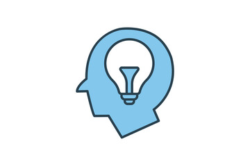 creativity icon. head with light bulb. icon related to core values, idea, business. flat line icon style. simple vector design editable