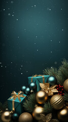 Christmas banner with baubles and gifts. Christmas cover. 