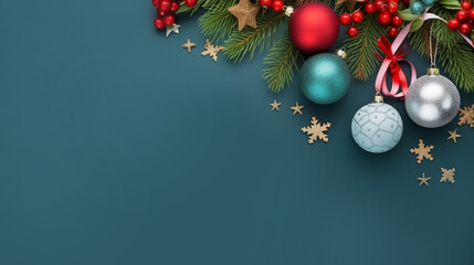 Christmas banner with baubles and gifts. Christmas cover. 