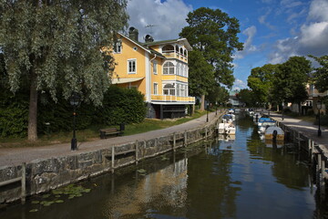 Fototapeta na wymiar Architecture at the river Trosaan in Trosa, Södermanland, Sweden, Europe 
