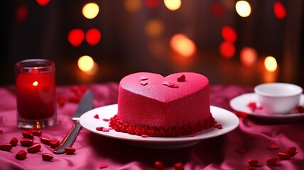 Delicious sweet Valentine's day cake with red decoration