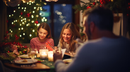 Obraz na płótnie Canvas Festive Family Dinner: Christmas Joy at Home