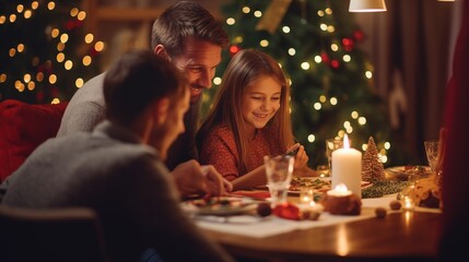 Obraz na płótnie Canvas Festive Family Dinner: Christmas Joy at Home