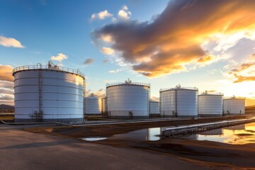 Obraz premium Tank farm with rows of oil storage tanks.